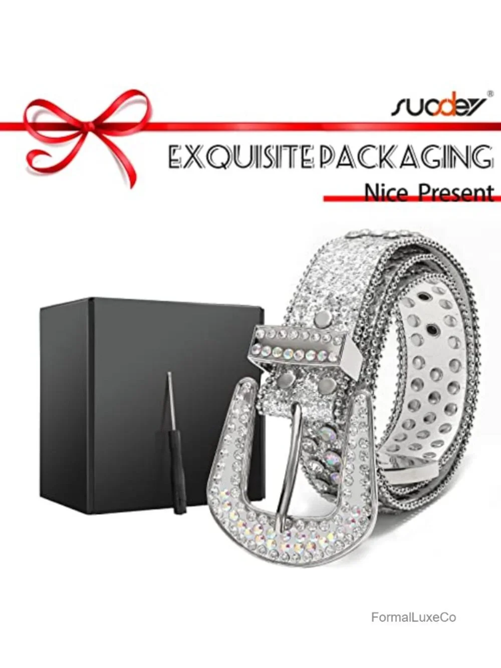 Rhinestone Bling Crystal Belts for Women, Faux Leather Sequin Sparkle Belt